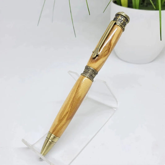 Pen, Ball Point, Faith Hope Love, Olivewood, Antique Brass