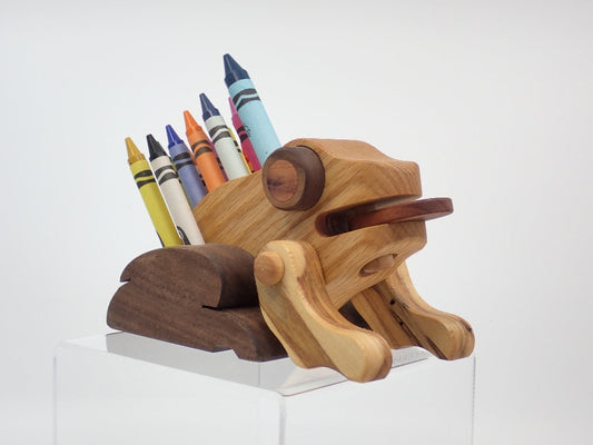 Pencil Holder, Frog, Wood, Crayons Included
