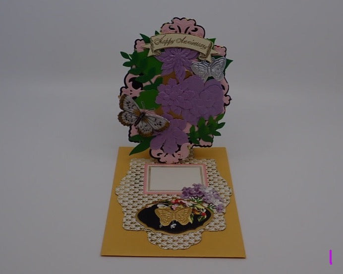 Anniversary Card, Victorian Inspired, 3D Flowers, Easel Card, "Happy Anniversary", Paper Craft