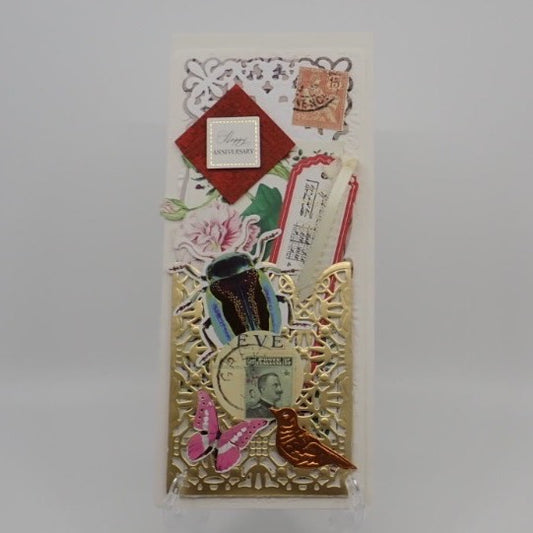 Anniversary Card, Victorian Inspired, Ephemeral Pocket, "Happy Anniversary", Paper Craft