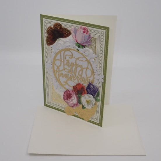 Anniversary Card, Victorian Inspired, Gold Calligraphy, "Happy Anniversary", Paper Craft