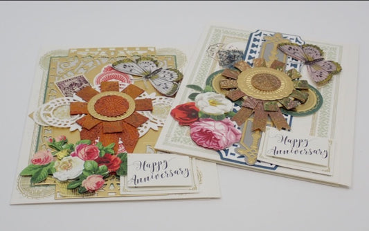 Birthday Card, Victorian Inspired, Marbled Award Ribbon, "Happy Anniversary", Paper Craft