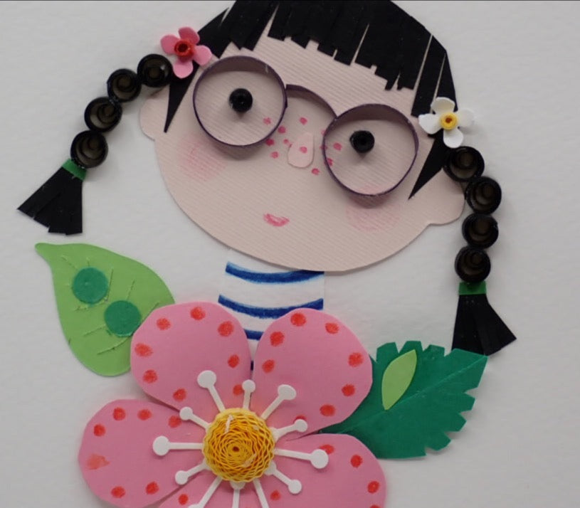 Birthday Card, Young Girl with Glasses, Quilled Art Card (+ Options)