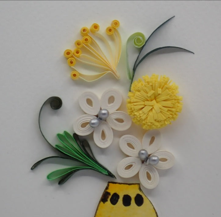Greeting Card, Flowers in Yellow Vase, Quilled Art