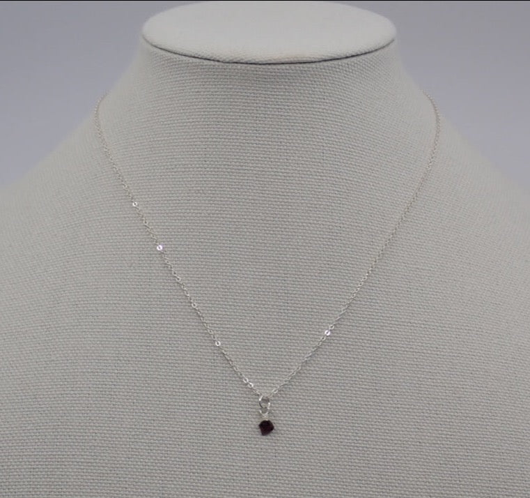 Necklace, Tiny Rough Gemstone, Sterling Silver (+ Options)