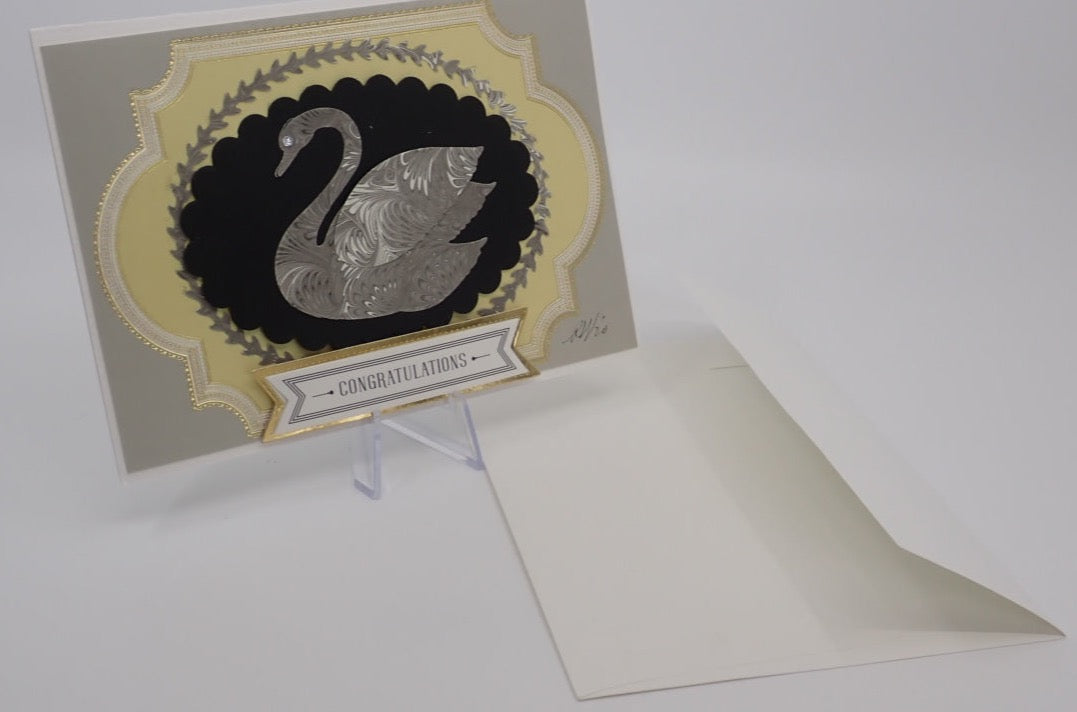 Congratulations Card, Birds Marbled Silhouette, Victorian Inspired (+ Options)
