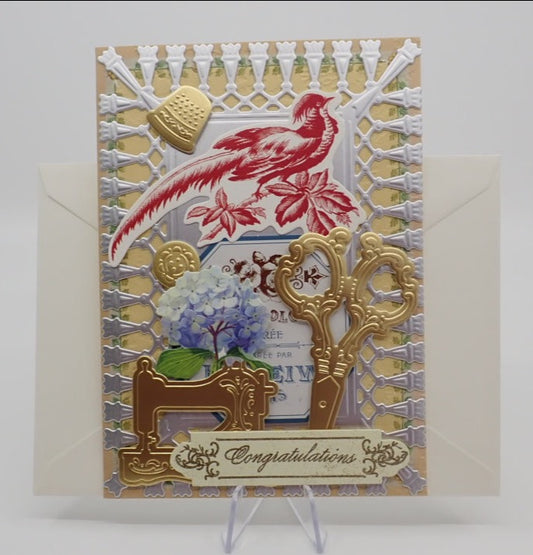 Congratulations Card, Sewing Theme, Victorian Inspired