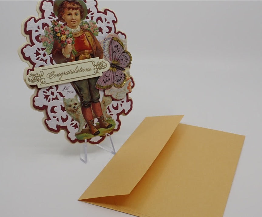 Congratulations Card, Boy & Butterfly, Easel Card, Victorian Inspired