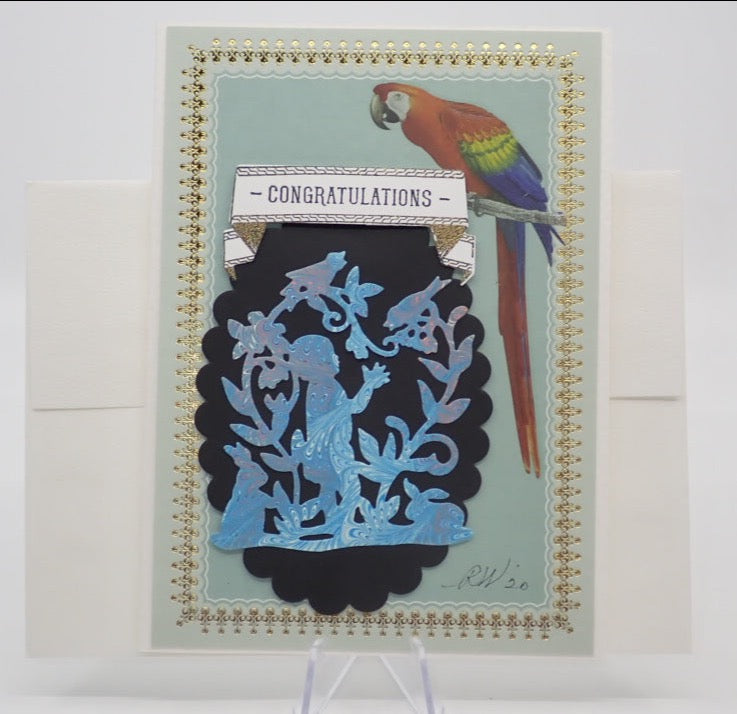 Congratulations Card, Birds Marbled Silhouette, Victorian Inspired (+ Options)
