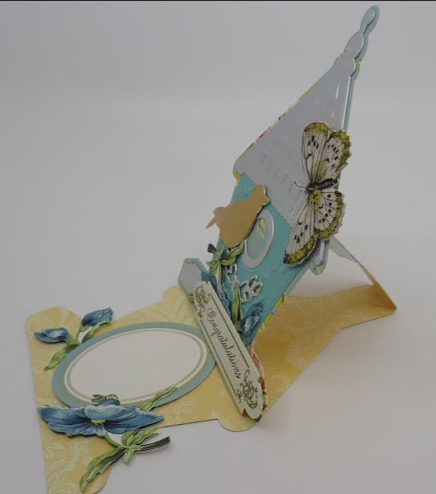 Congratulations Card, Bird House & Butterfly, Easel Card, Victorian Inspired