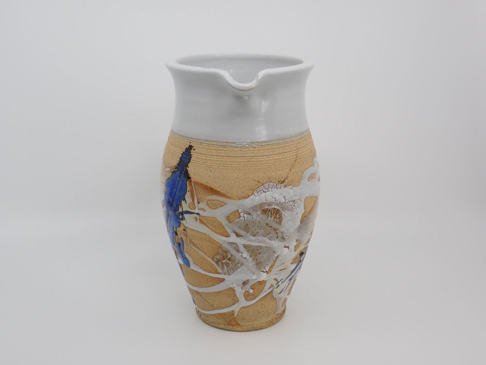 Pitcher, Ceramic, Blue and Sand
