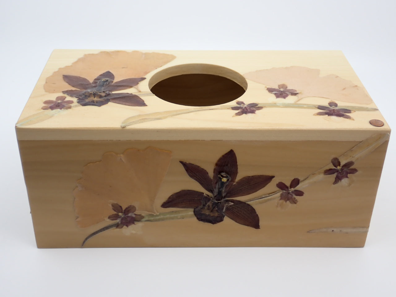 Tissue Paper Box Cover, Wood, Pressed Flowers
