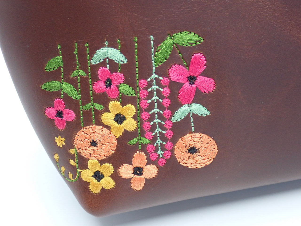 Cosmetic Bag, Spring, Leather, Embroidered