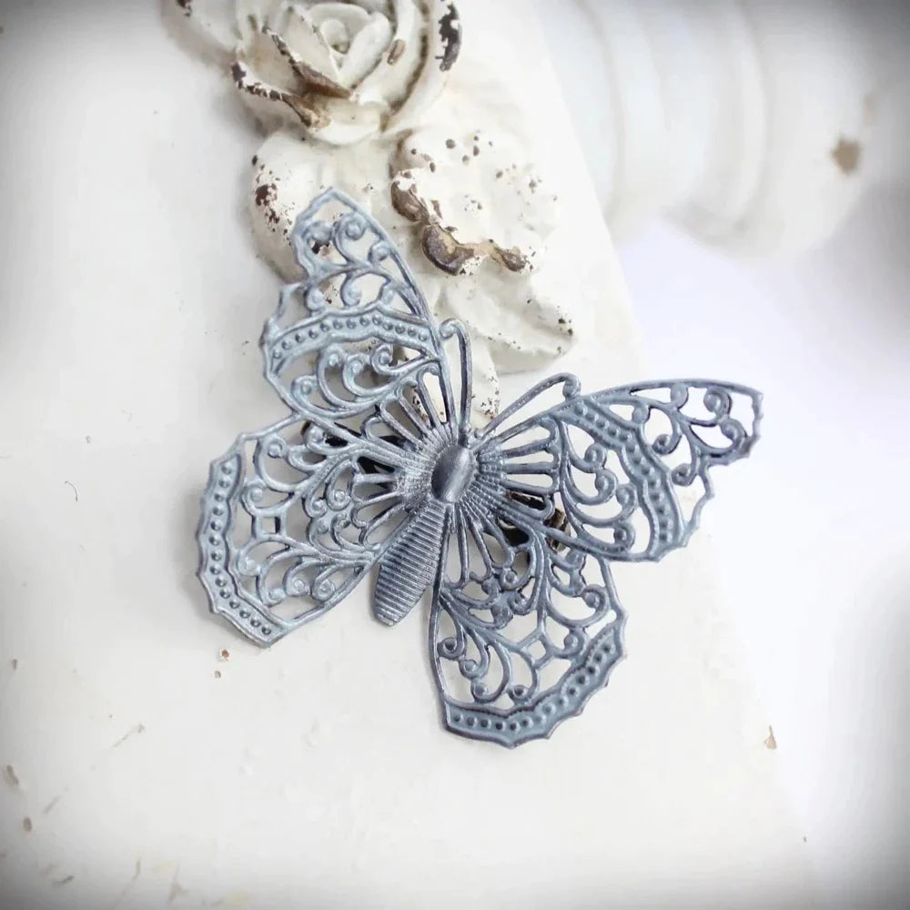 Frosty Blue Filigree Butterfly Brooch