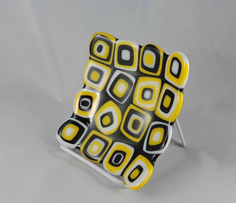 Dish, Square, Fused Glass, Funky, Black & Yellow
