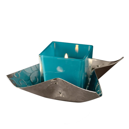 Candle Holder, Pewter, Square, Crumpled, Textured (+ Options)