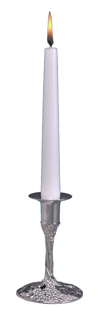 Candle Holder, Pewter, With Vine Stem, Textured Design, 4.5"