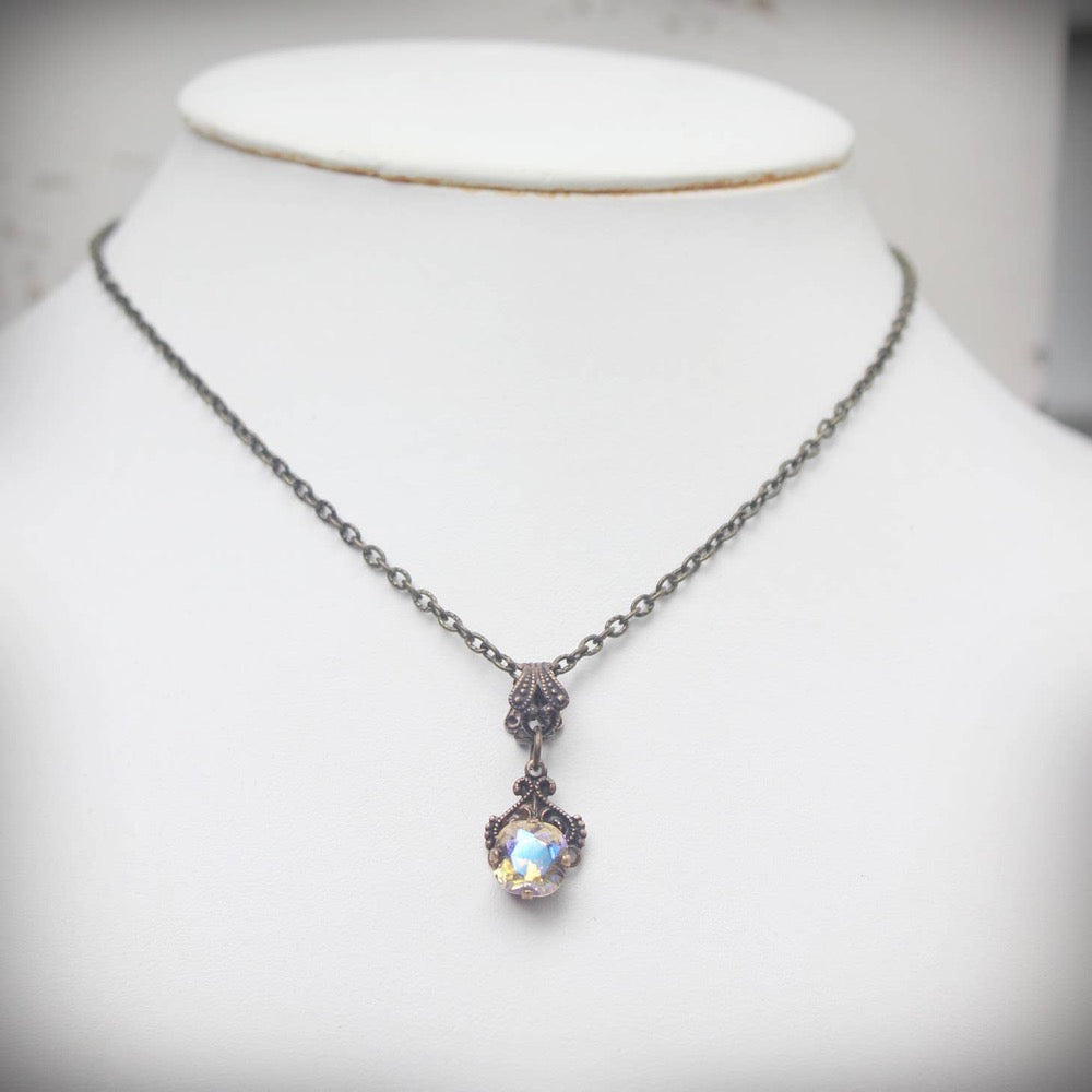 Necklace, Petite Radiance Crystal, Brass, Vintage Style
