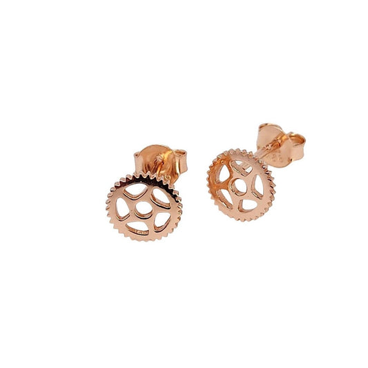 Earrings, Stud, Bike Chain Ring, 18k Rose Gold Vermeil, Tiny Gears