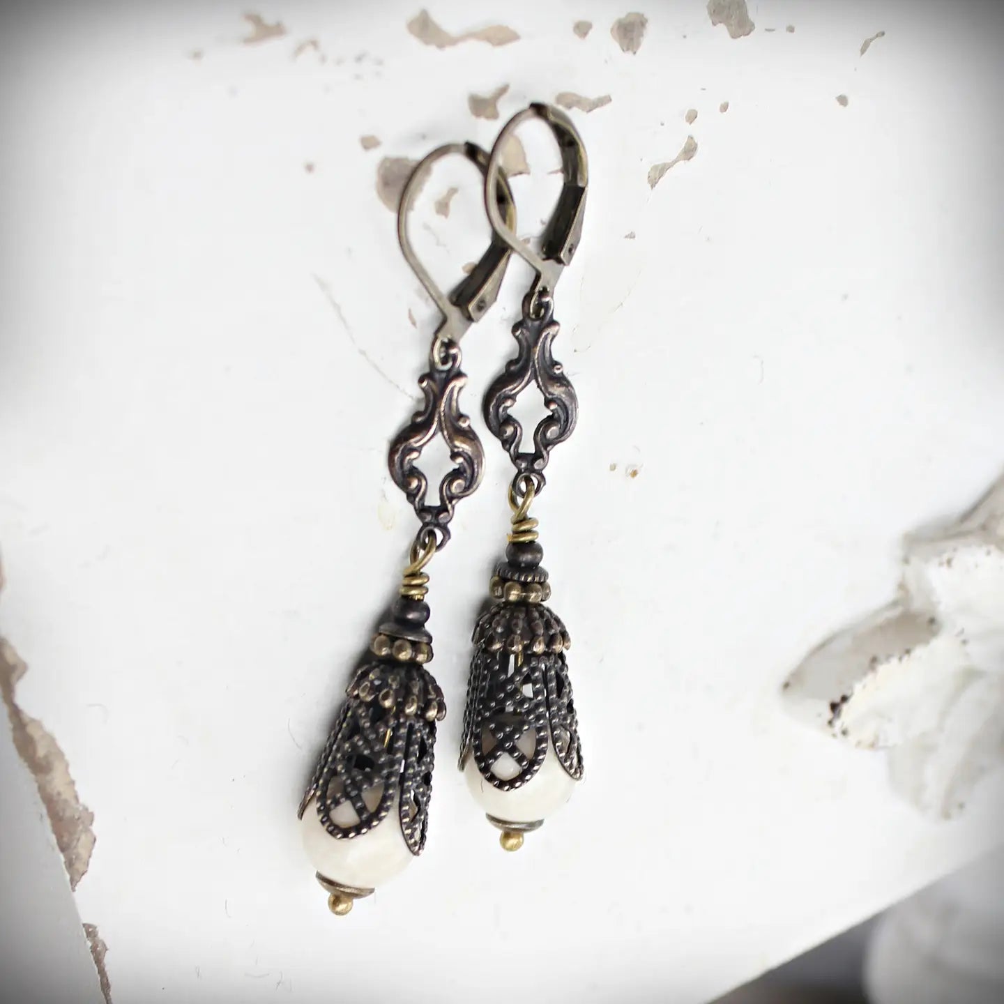 Earrings, Riverstone, Long Vintage Style