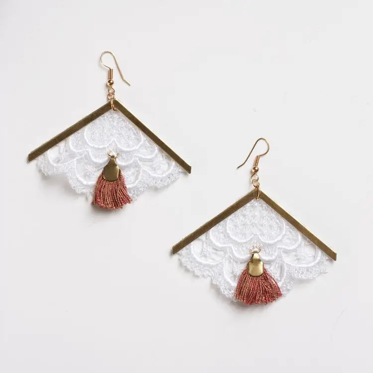 Earrings, Andes, Hand Dyed Lace, Brass (+ Options)