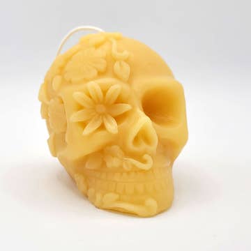 Candle, Flower Skull, 100% Beeswax (+ Options)