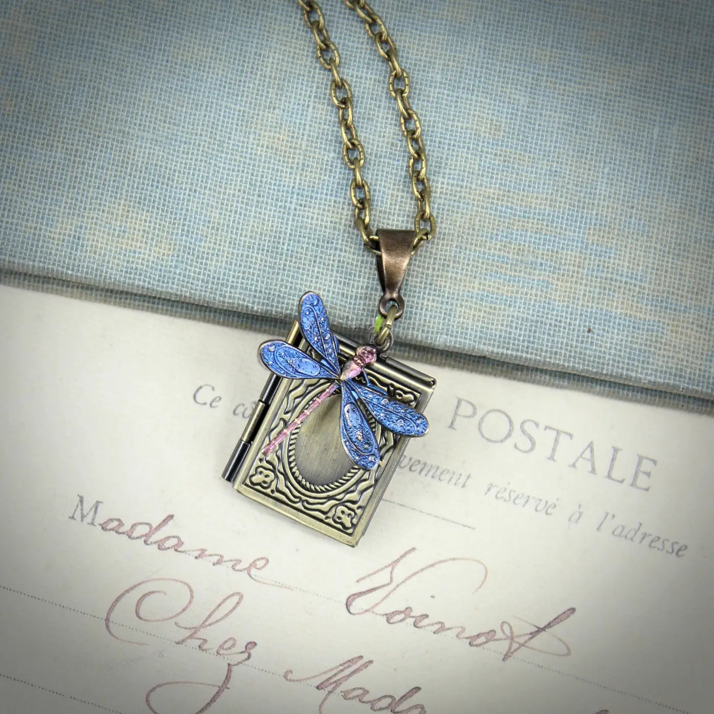 Necklace, Mystic Blue Dragonfly Book Locket