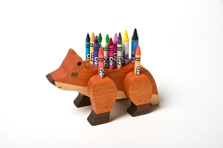Pencil Holder, Red Fox, Various woods, Crayons included