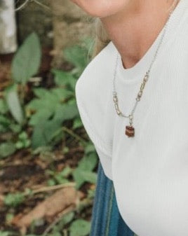 Necklace, Azur, Fresh Water Pearls, Mosaic Wood