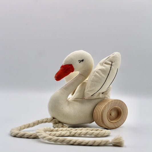 Pull-Toy, Baby Swan, Soft Textiles, Hand Embroidered