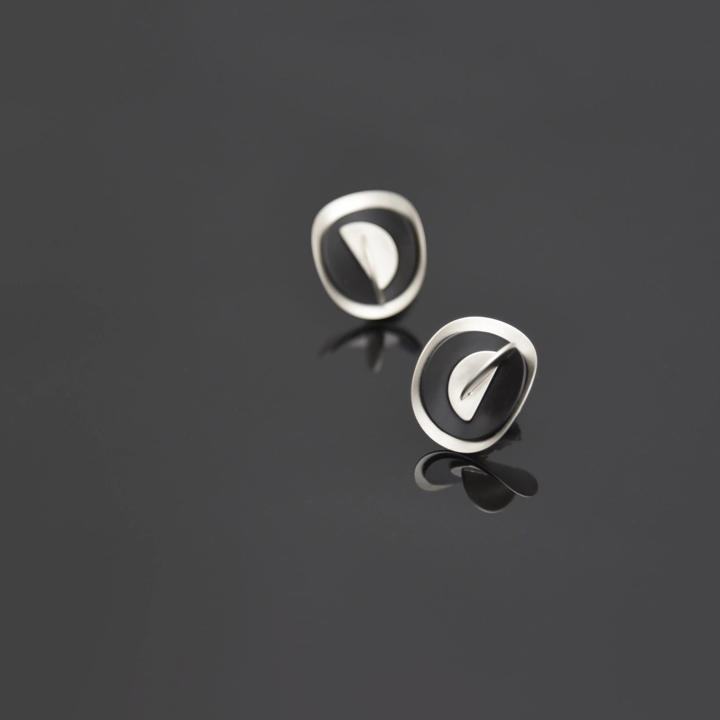 Earrings, Blooming Buds Double Jackets, Silver & Black