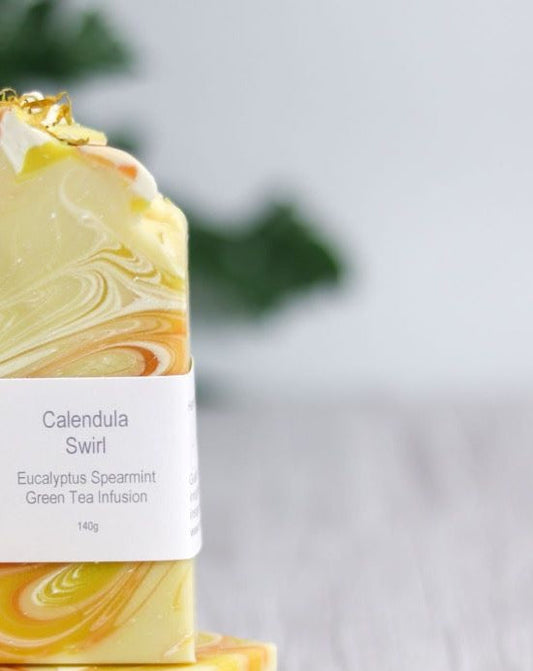 Soap, Calendula Swirl, Eucalyptus Spearmint Green Tea Infusion