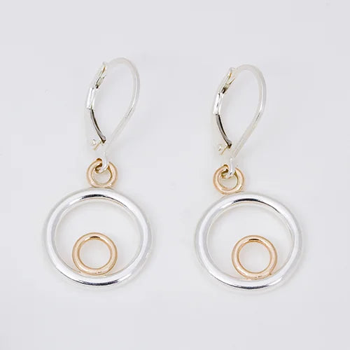 Earrings, Circle of Life, Sterling Silver, 14k Gold