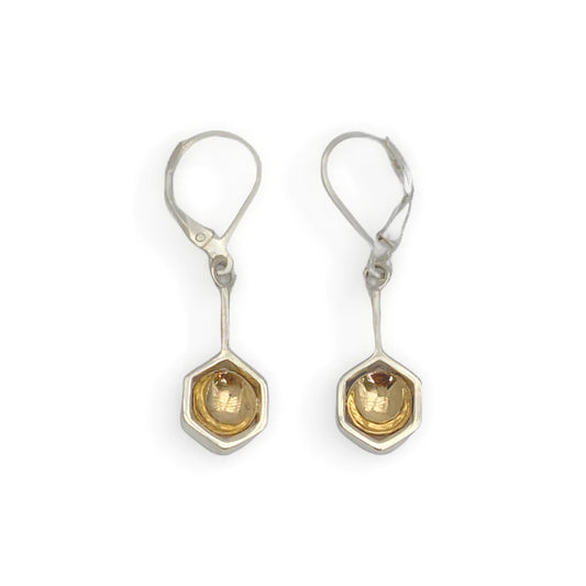 Earrings, Honey, drop, Sterling Silver, 14k Yellow Gold