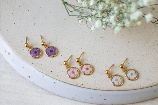 Earrings, Dangle, Pressed Flowers, Gold filled (+ Options)