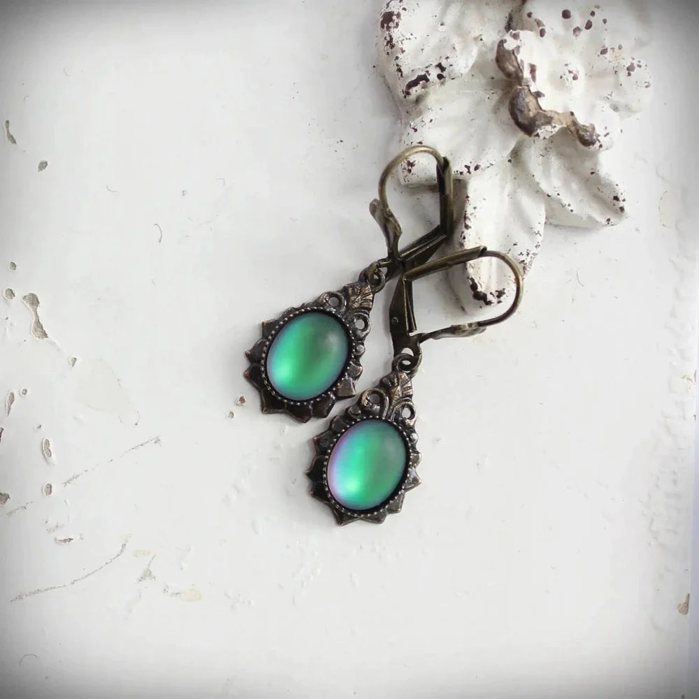 Earrings, Drop Style, Lumina Frosted Glass, Green