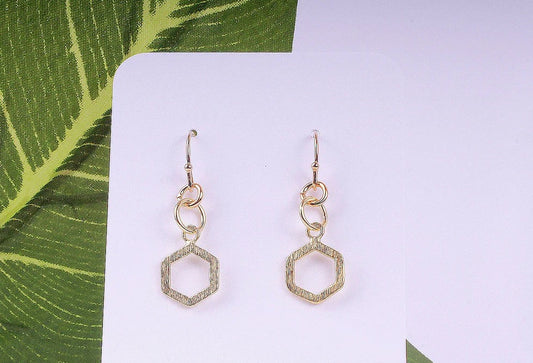 Earrings, Geo, Hexagon, Gold Plated Sterling Silver
