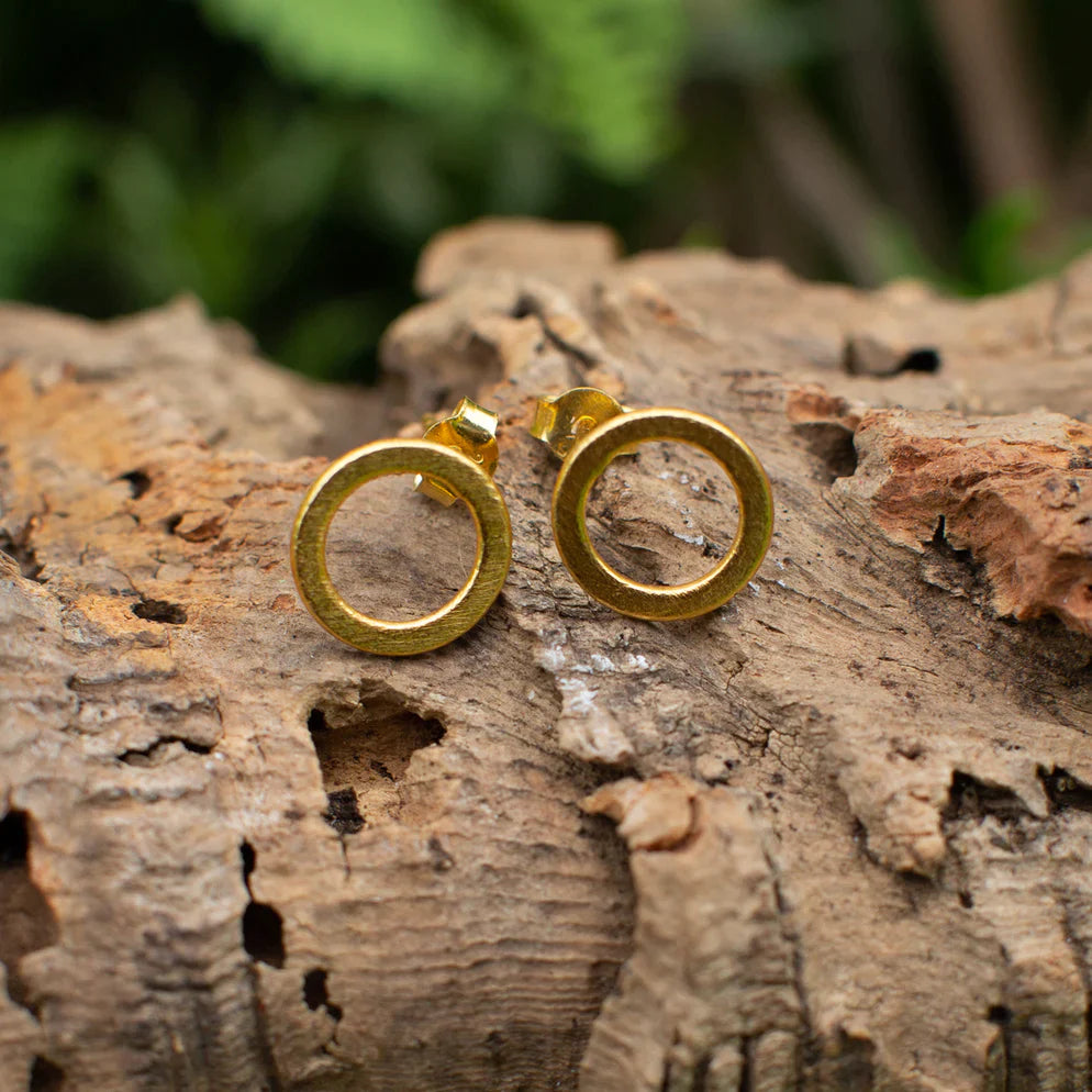 Earrings, Studs, Geo, Circle, Gold Plated Sterling Silver