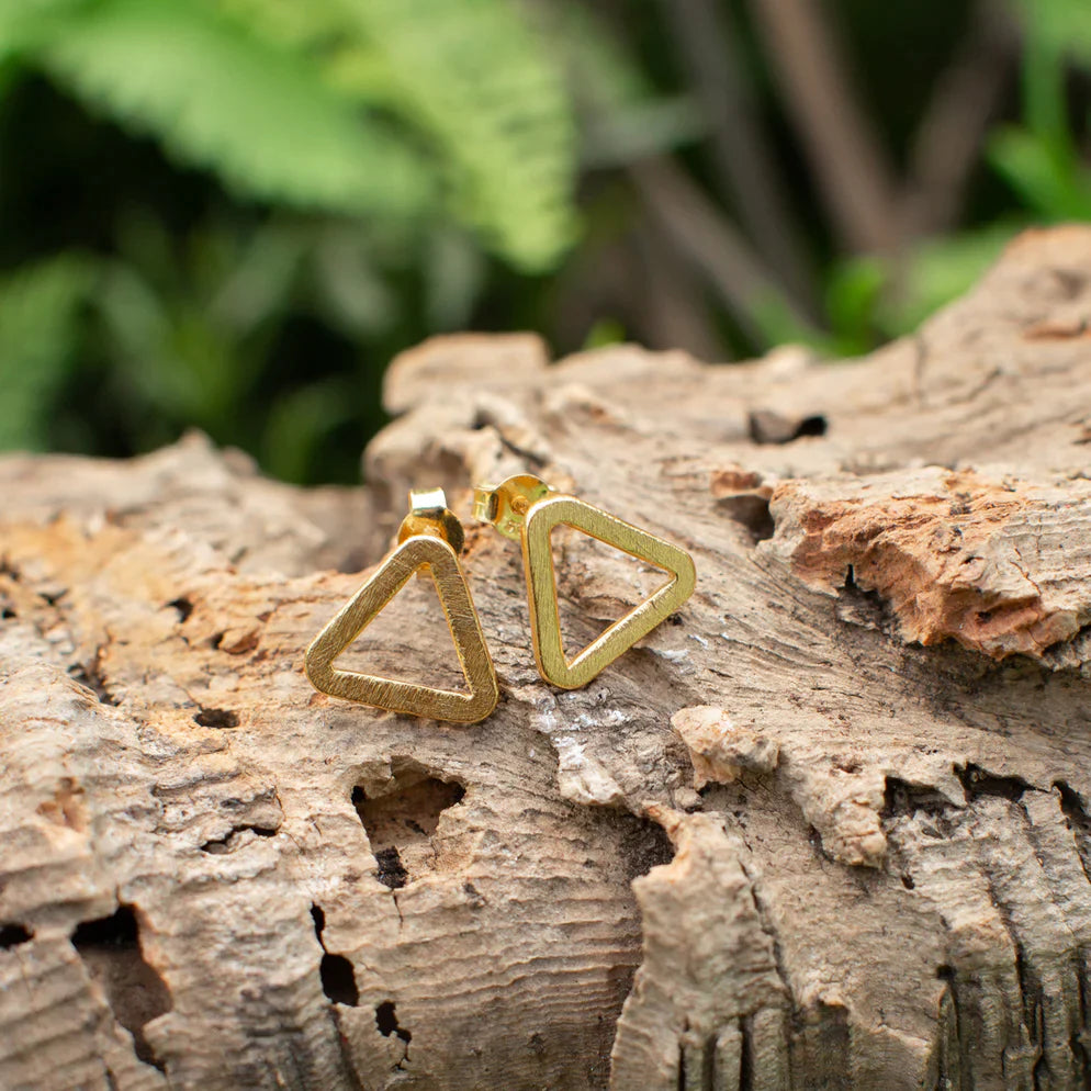 Earrings, Studs, Geo, Triangle, Gold Plated Sterling Silver