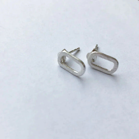 Earrings, Studs, Geo, Oval, Sterling Silver