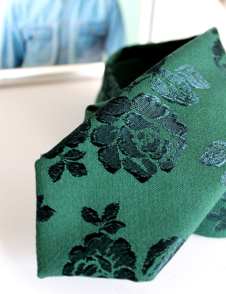Necktie, Forest Green, Subtle Floral