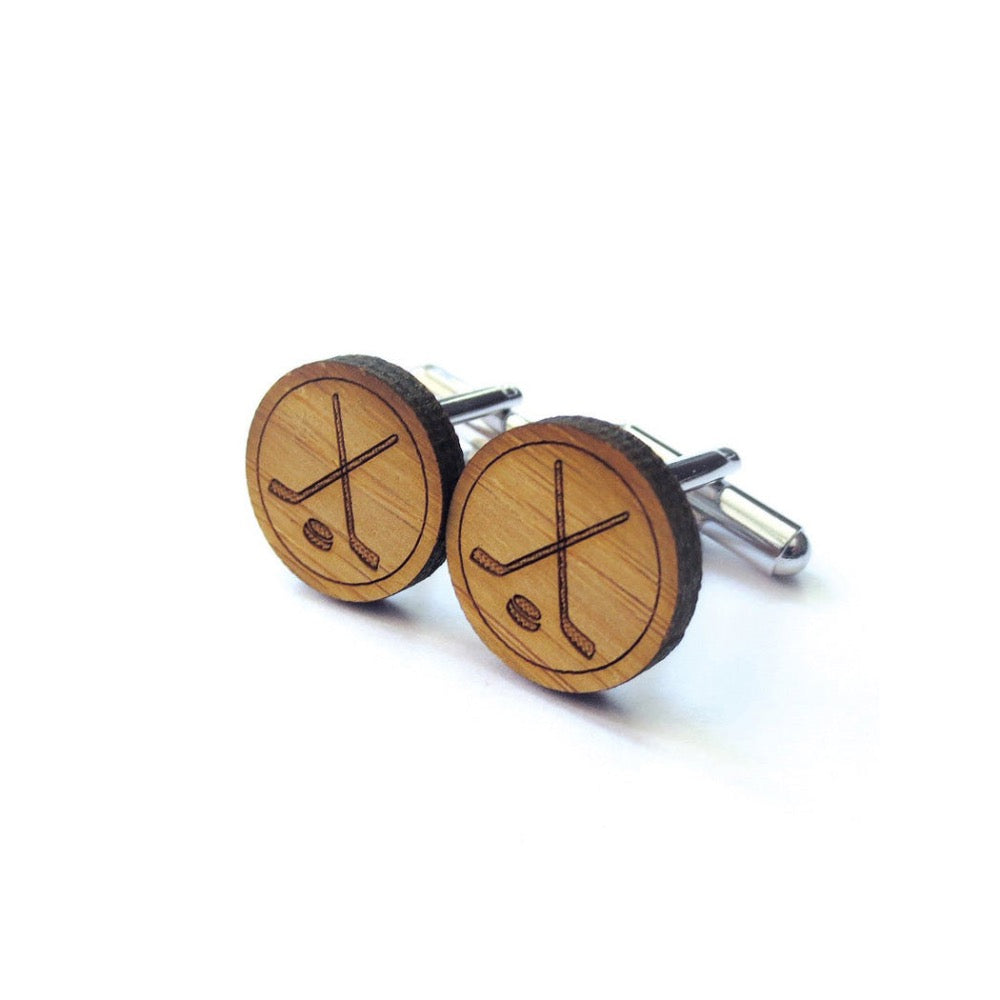 Cufflinks, Hockey, Bamboo, Silver-Toned Backs