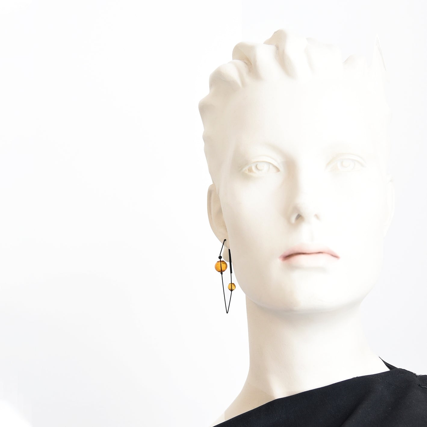 Earrings, Hollis Hoops, Black Zinc & Amber Glass