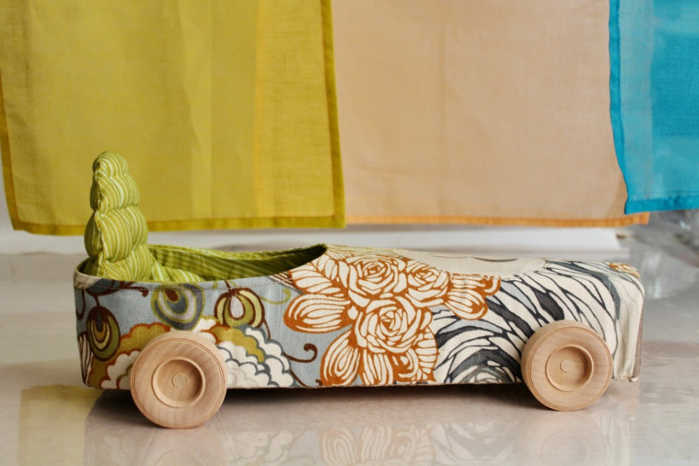 Push-Toy, V-8 Bloomer Race Car, Soft Textiles, Hand Embroidered