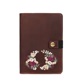 Journal, Leather, Travel, Camellia, Embroidered