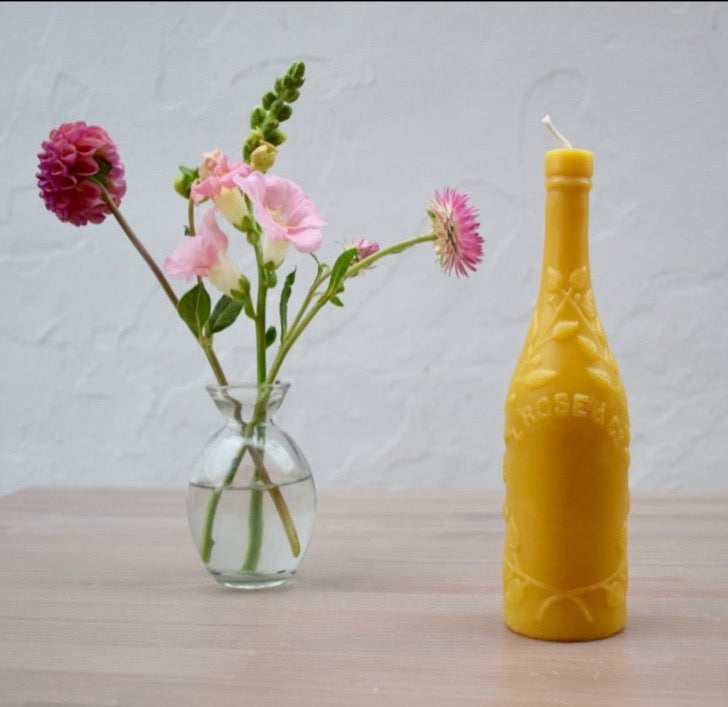Candle, Burnable Bottle, L. Rose Antique Lime Juice Bottle, Beeswax