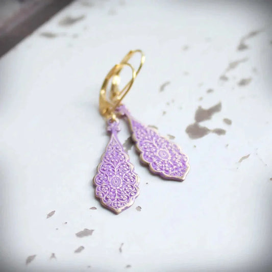 Earrings, Plume Peacock, Lilac