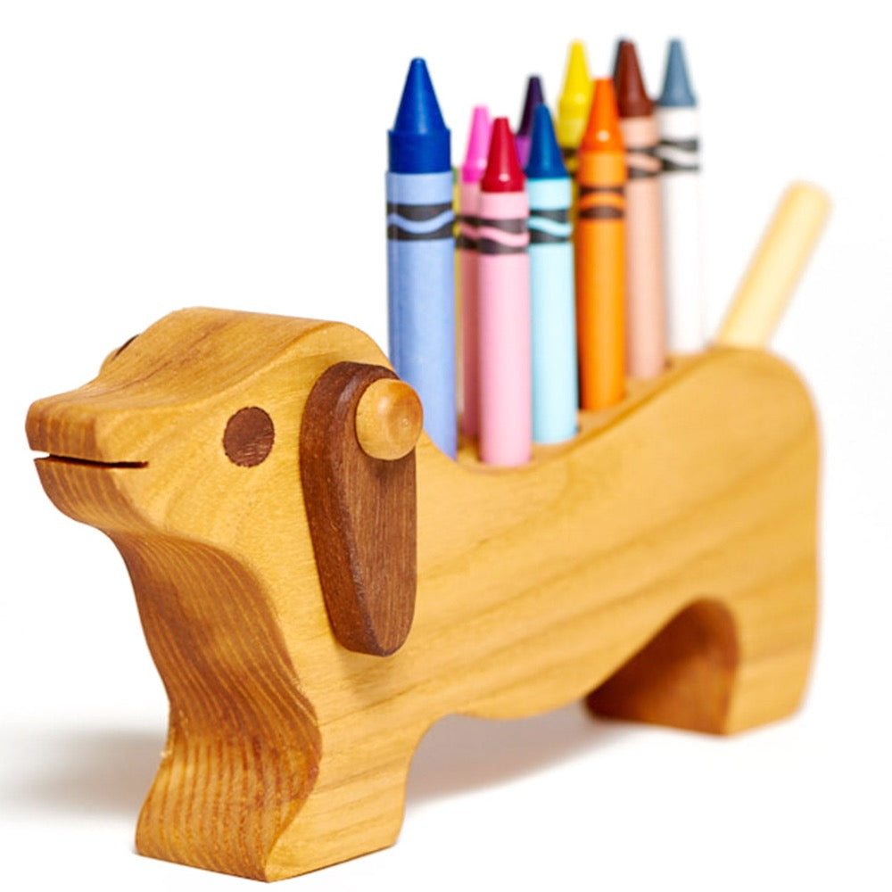 Pencil Holder, Dog, Various woods, Crayons included