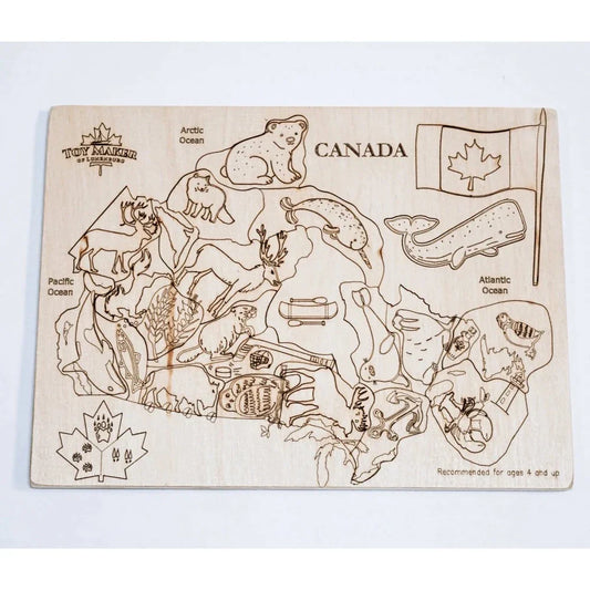 Wooden Puzzle, Map of Canada, Native Animals, Geography, Kids