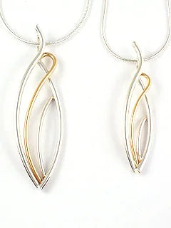 Necklace, Flame, Pendant, Sterling Silver, 14k Gold